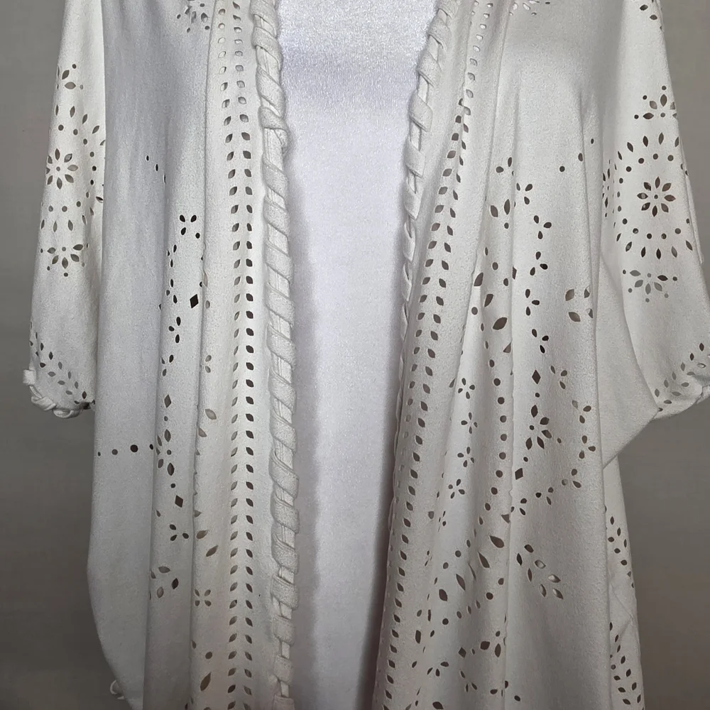 CATO womens Ivory Eyelet Open Front Kimono Boho Style Short Sleeve Size XL - Picture 4 of 9